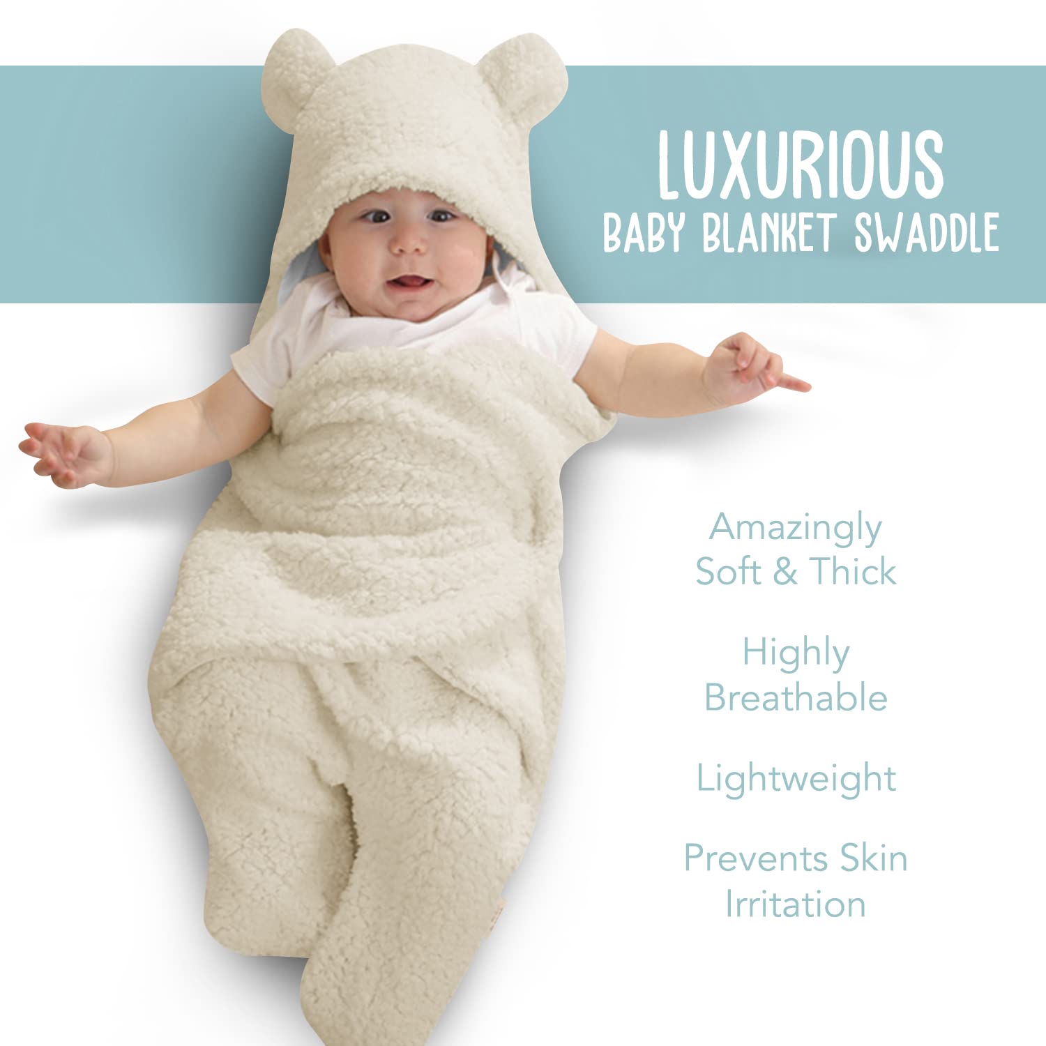 BlueMello Baby Swaddle Blanket | Ultra-Soft Plush Essential for Infants 0-6 Months | Receiving Swaddling Wrap White | Ideal Newborn Registry and Toddler Boy Accessories | Perfect Baby Girl Shower Gift - Image 2